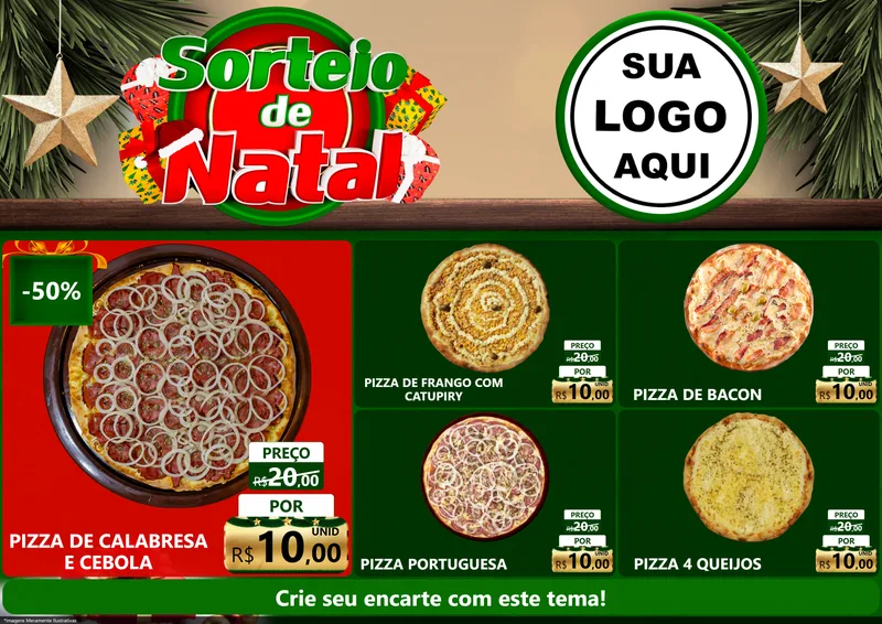 Modelo de Encarte para Encarte A4 Horizontal com o tema Sorteio de Natal para Pizzaria