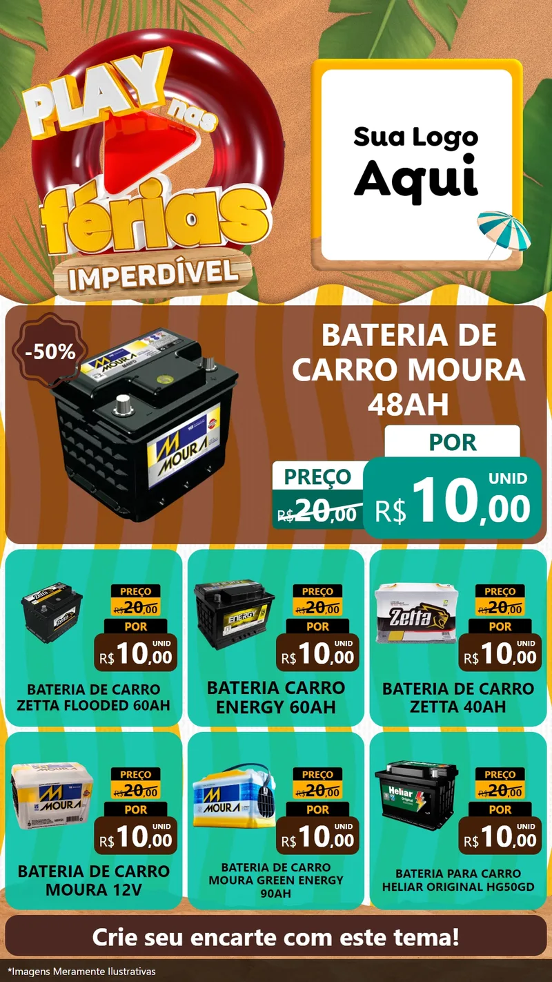 Modelo de Rede Social para Stories com o tema Play Nas Férias Imperdível para Baterias Elétricas
