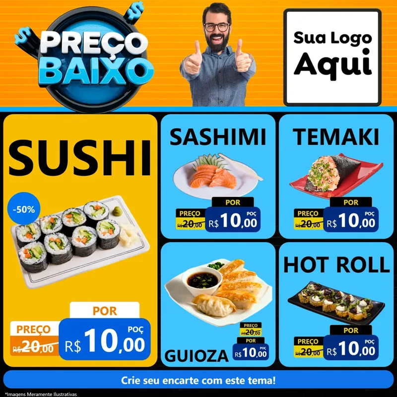 Modelo de Rede Social para Feed Facebook com o tema Preço Baixo para Comida japonesa