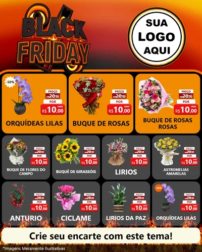 Modelo de Rede Social para Feed Instagram com o tema Black Friday para Floricultura e jardim