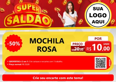 Modelo de Cartaz para Cartaz A4 Horizontal com o tema Super Saldão para Papelaria