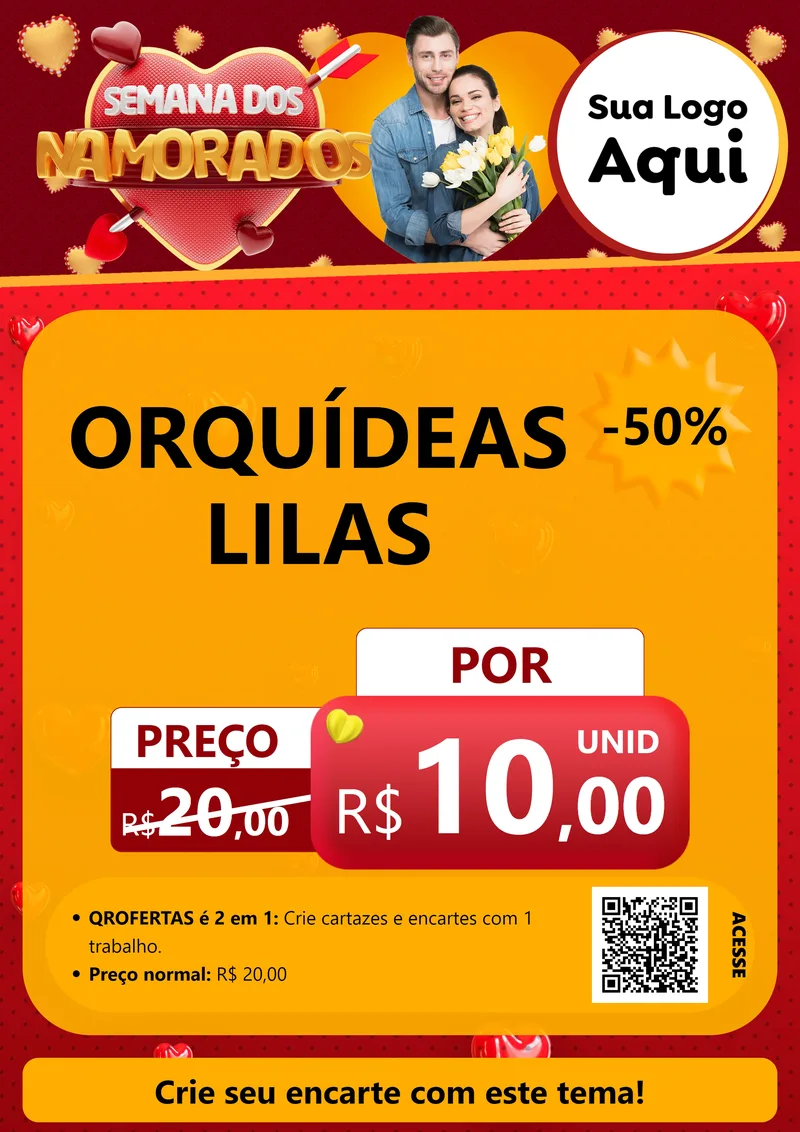 Modelo de Cartaz para Cartaz A4 Vertical com o tema Semana dos Namorados para Floricultura e jardim