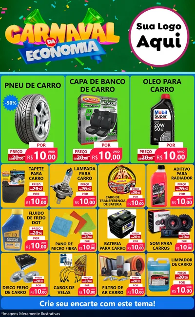 Modelo de Encarte para Encarte Grande com o tema Carnaval da Economia para Auto peças