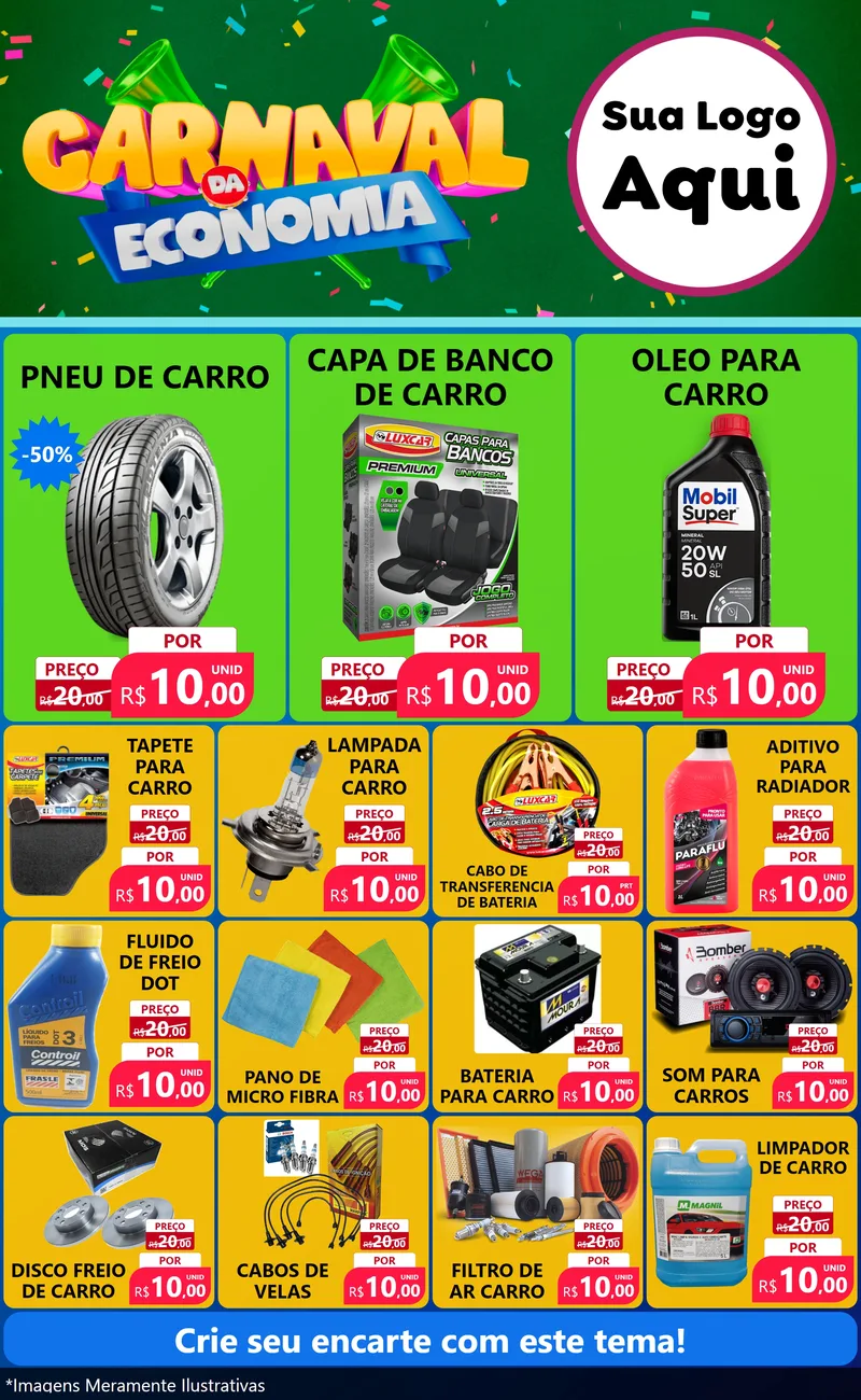 Modelo de Encarte para Encarte Grande com o tema Carnaval da Economia para Auto peças
