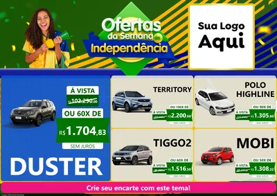 Modelo de Encarte para Encarte A4 Horizontal com o tema Ofertas da Semana da Independência para Concessionaria de Carros