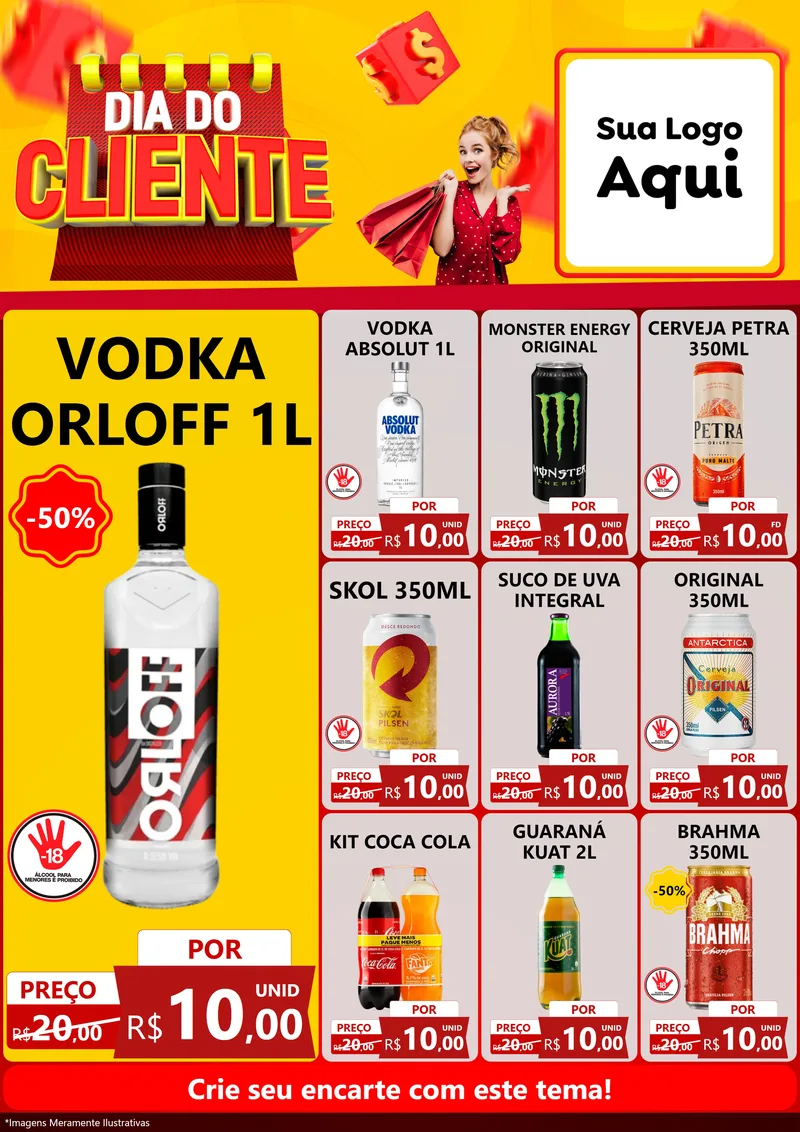 Modelo de Encarte para Encarte A4 Vertical com o tema Dia do Cliente para Distribuidora de bebidas