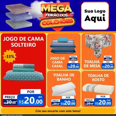 Modelo de Rede Social para Feed Facebook com o tema Mega Feirão dos Colchões para Cama, Mesa e Banho