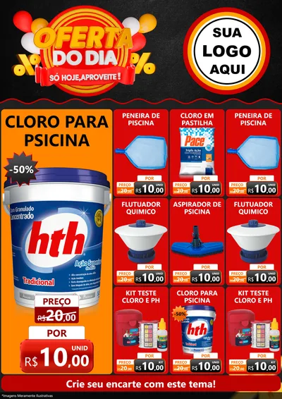 Modelo de Encarte para Encarte A4 Vertical com o tema Oferta do Dia - Só hoje, Aproveite! para Produtos para Piscina
