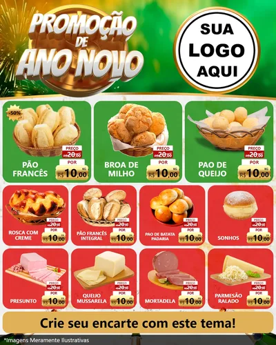 Modelo de Rede Social para Feed Instagram com o tema Promoção de Ano Novo para Padaria