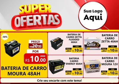 Modelo de Encarte para Encarte A4 Horizontal com o tema Super Ofertas para Baterias Elétricas