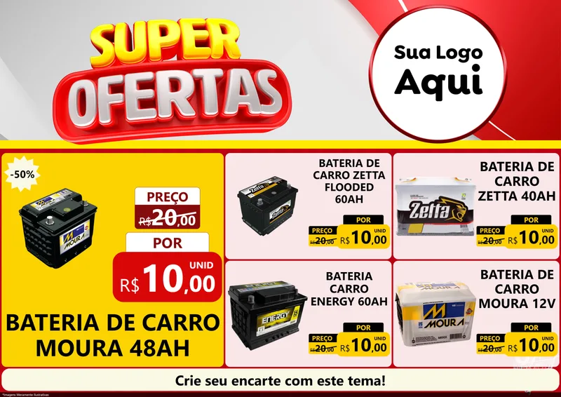 Modelo de Encarte para Encarte A4 Horizontal com o tema Super Ofertas para Baterias Elétricas