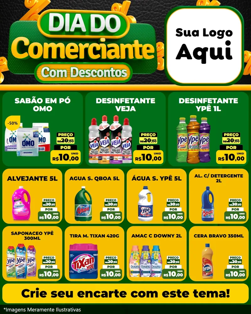 Modelo de Rede Social para Feed Instagram com o tema Dia do Comerciante com Descontos para Produtos de Limpeza