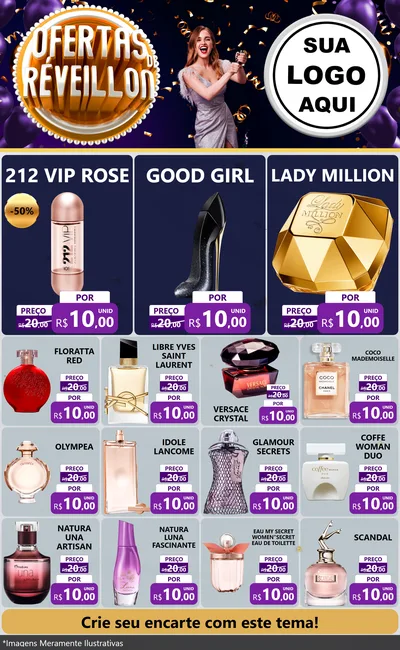 Modelo de Encarte para Encarte Grande com o tema Ofertas de Réveillon para Perfumes