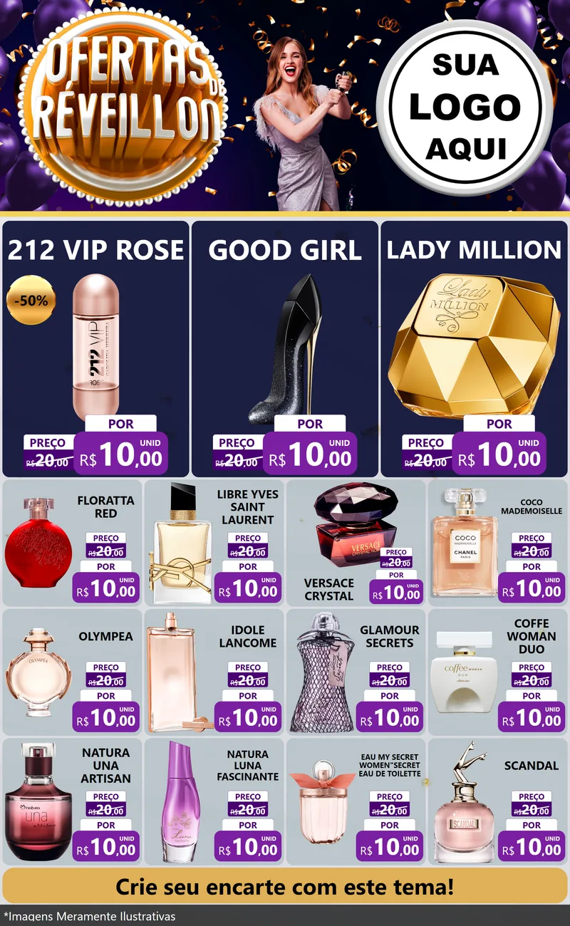 Modelo de Encarte para Encarte Grande com o tema Ofertas de Réveillon para Perfumes