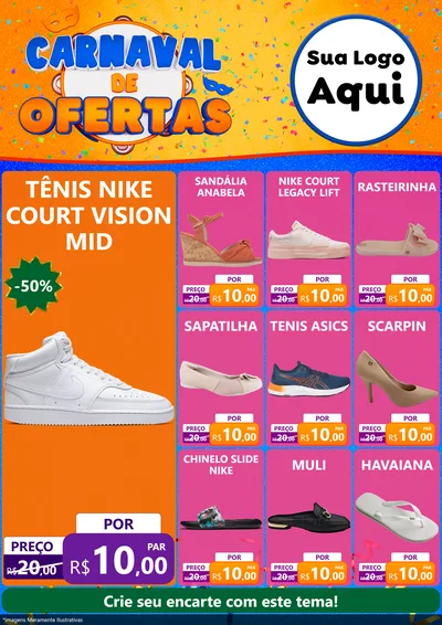 Modelo de Encarte para Encarte A4 Vertical com o tema Carnaval de Ofertas para Calçados