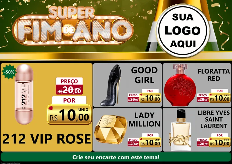 Modelo de Encarte para Encarte A4 Horizontal com o tema Super Fim de Ano para Perfumes