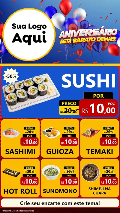 Modelo de Rede Social para Stories com o tema Aniversário para Comida japonesa