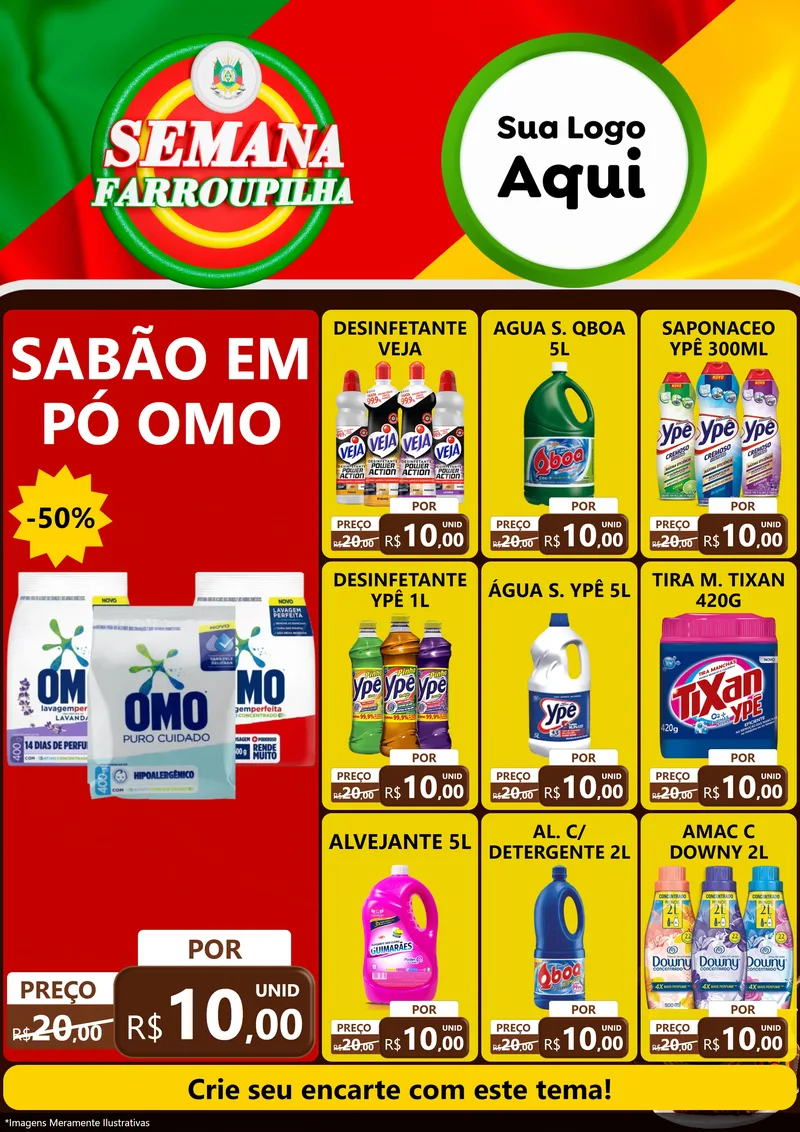 Modelo de Encarte para Encarte A4 Vertical com o tema Semana Farroupilha para Produtos de Limpeza