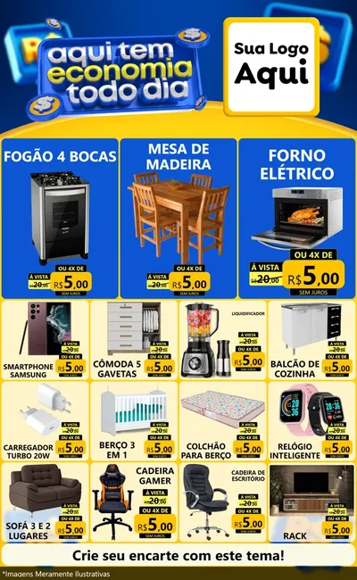 Modelo de Encarte para Encarte Grande com o tema Aqui Tem Economia Todo Dia para Móveis e Eletro