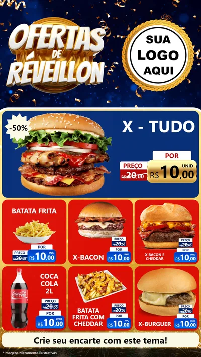Modelo de Rede Social para Stories com o tema Ofertas de Réveillon para Hamburgueria