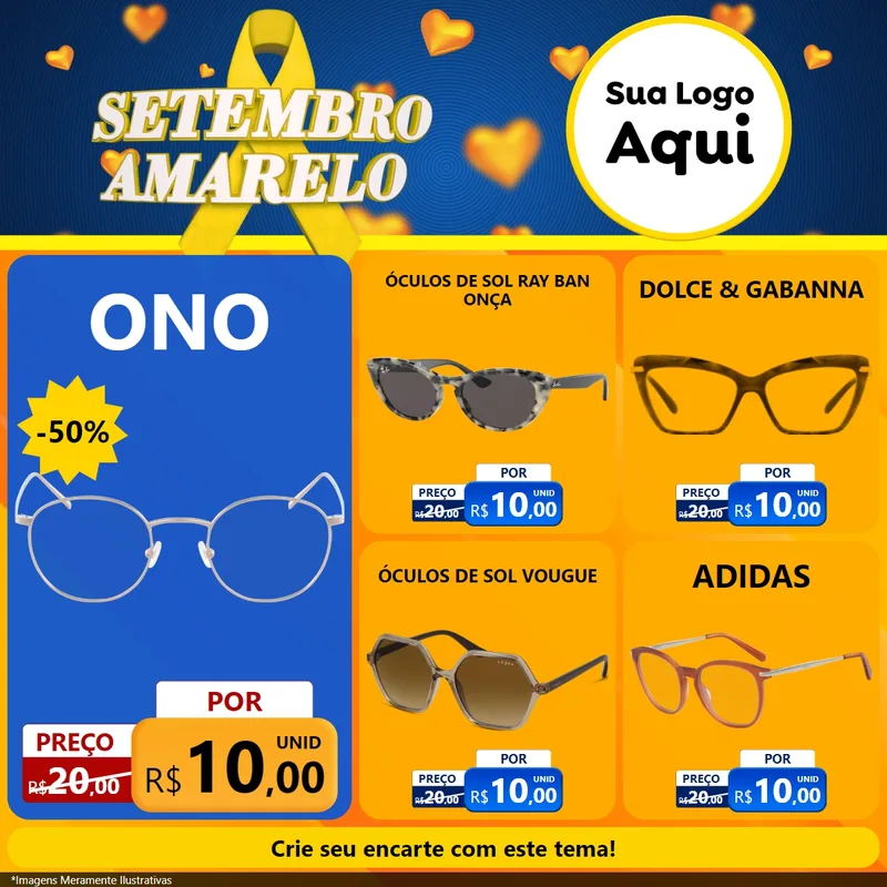 Modelo de Rede Social para Feed Facebook com o tema Setembro Amarelo para Óticas
