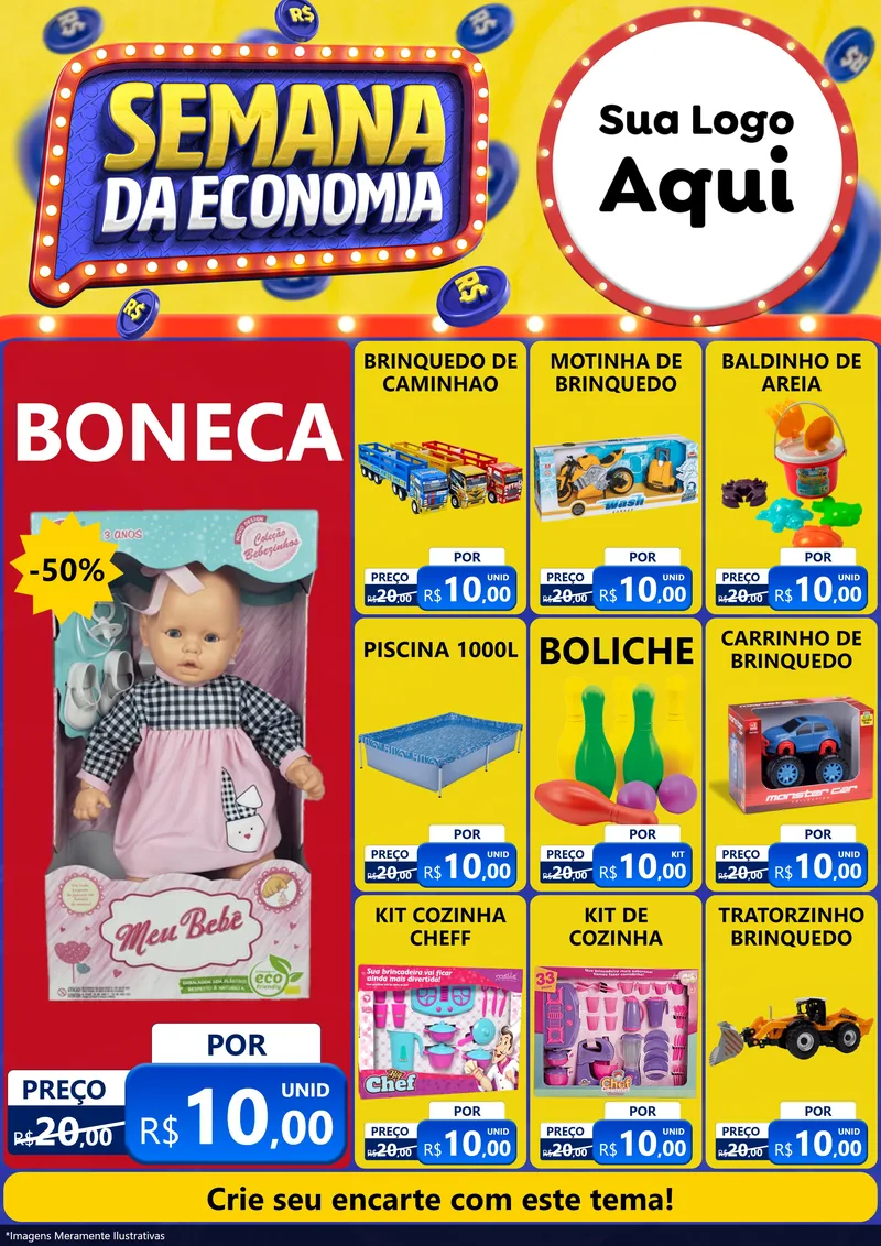 Modelo de Encarte para Encarte A4 Vertical com o tema Semana da Economia para Brinquedos