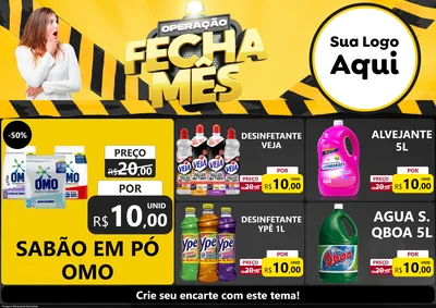 Modelo de Encarte para Encarte A4 Horizontal com o tema Operação Fecha Mês para Produtos de Limpeza