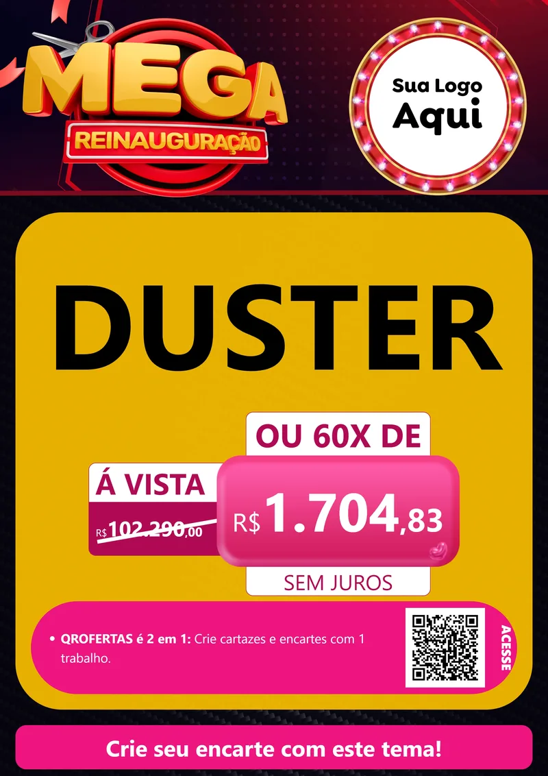 Modelo de Cartaz para Cartaz A4 Vertical com o tema Mega Reinauguração para Concessionaria de Carros