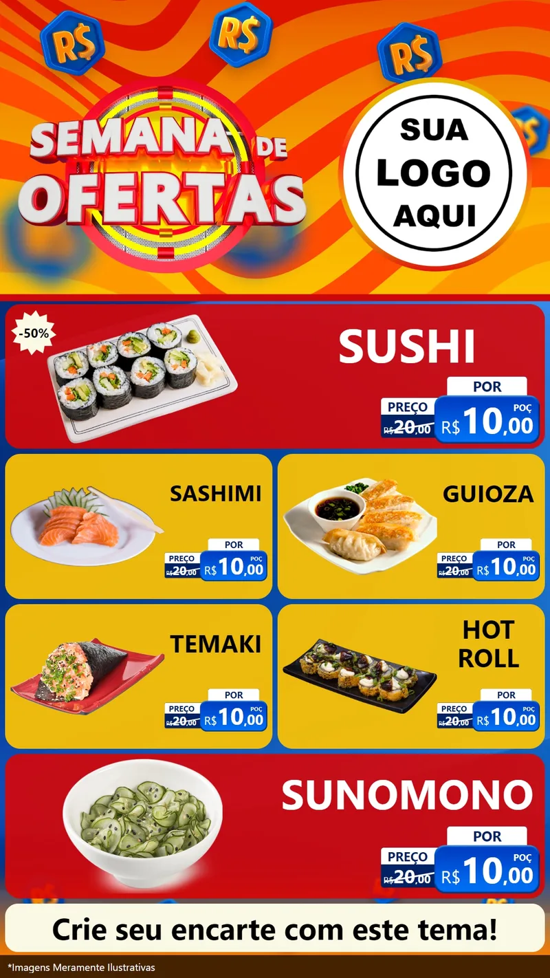 Modelo de TV para TV Vertical com o tema Semana de Ofertas para Comida japonesa