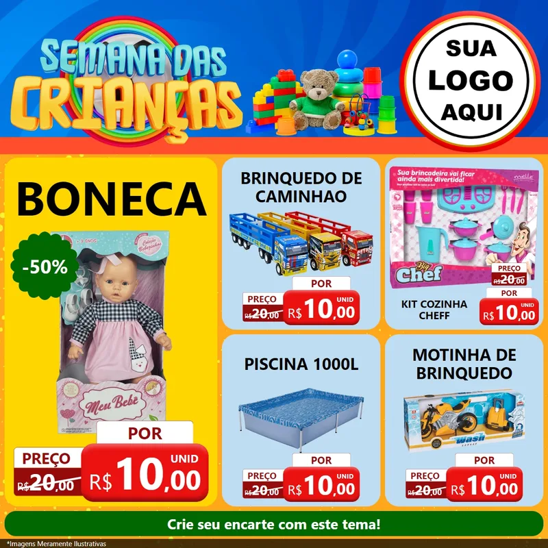 Modelo de Rede Social para Feed Facebook com o tema Semana das Crianças para Brinquedos