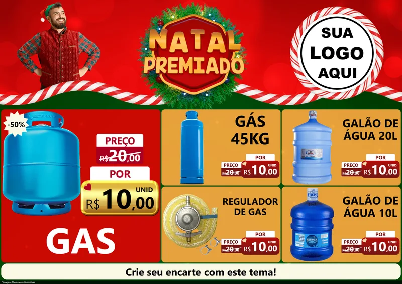 Modelo de Encarte para Encarte A4 Horizontal com o tema Natal Premiado para Água e gás