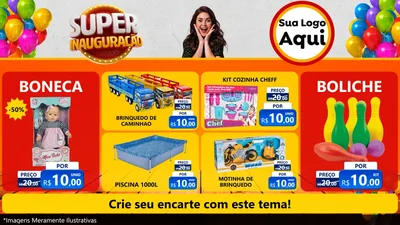 Modelo de TV para TV Horizontal com o tema Super Inauguração para Brinquedos