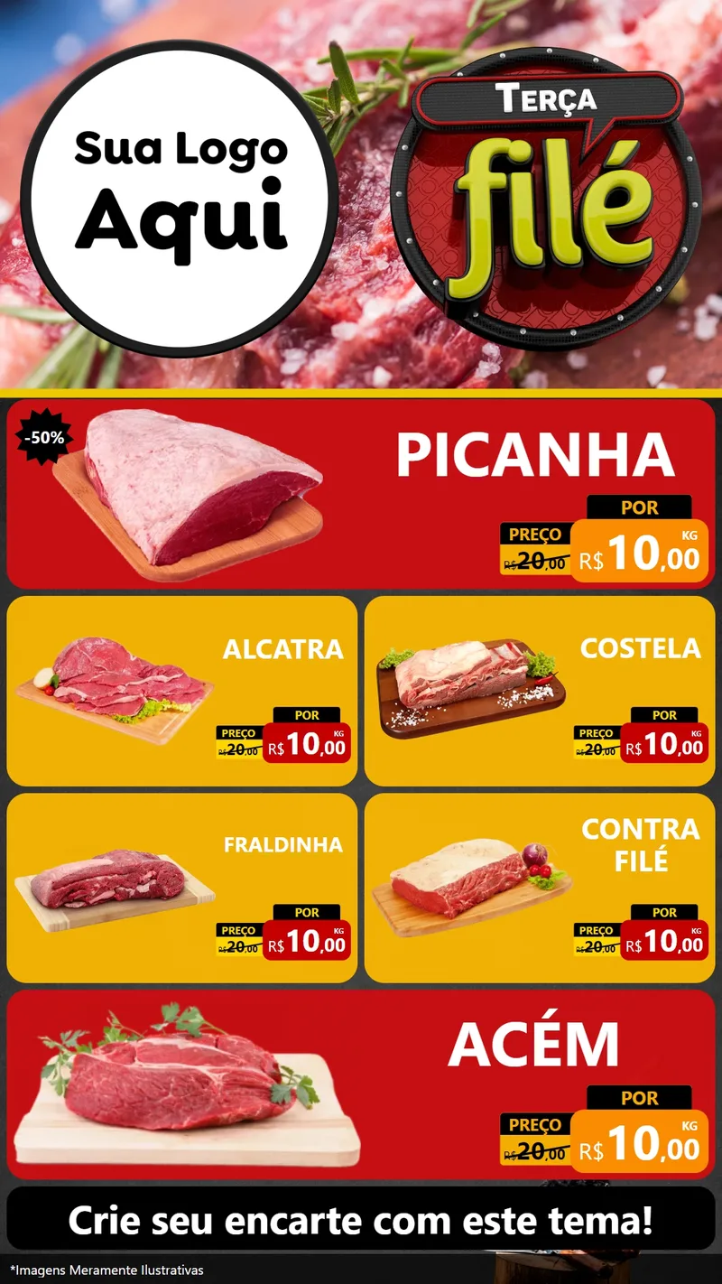 Modelo de TV para TV Vertical com o tema Terça Filé para Açougue