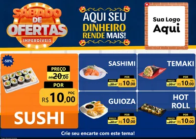 Modelo de Encarte para Encarte A4 Horizontal com o tema Sábado de Ofertas Imperdíveis para Comida japonesa