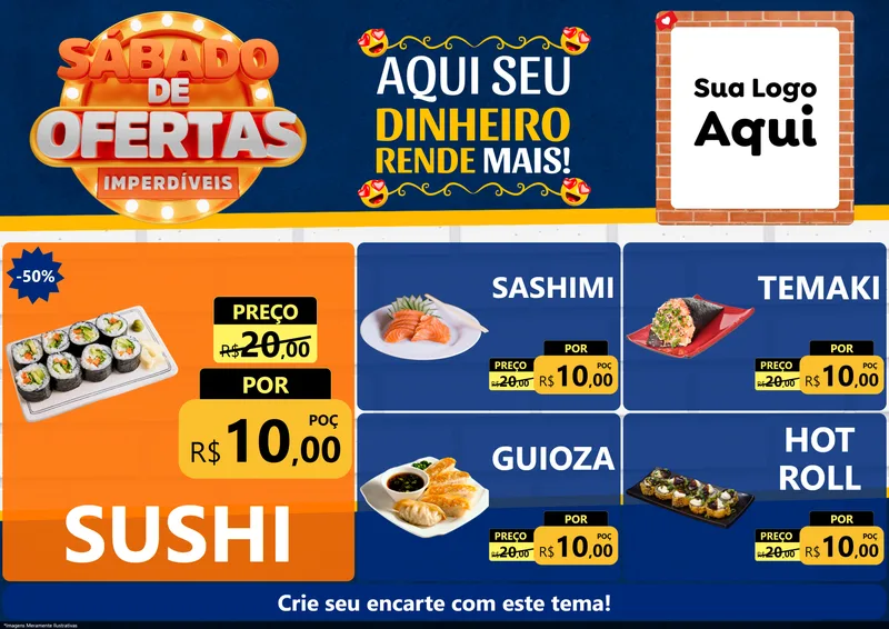 Modelo de Encarte para Encarte A4 Horizontal com o tema Sábado de Ofertas Imperdíveis para Comida japonesa