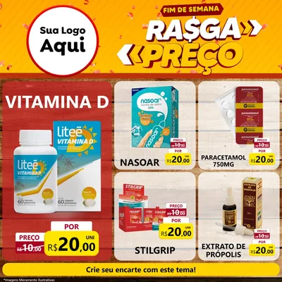 Modelo de Rede Social para Feed Facebook com o tema Fim de Semana Rasga Preços para Farmácia