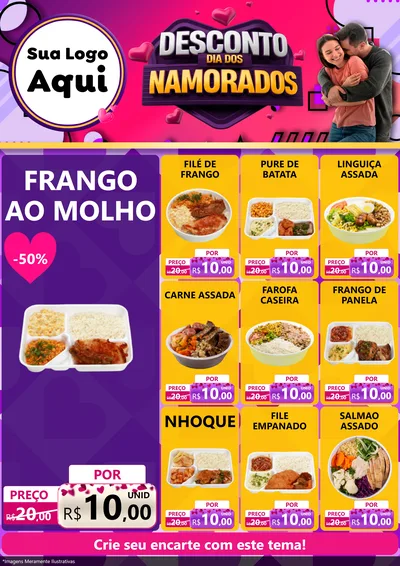 Modelo de Encarte para Encarte A4 Vertical com o tema Desconto Dia dos Namorados para Restaurante