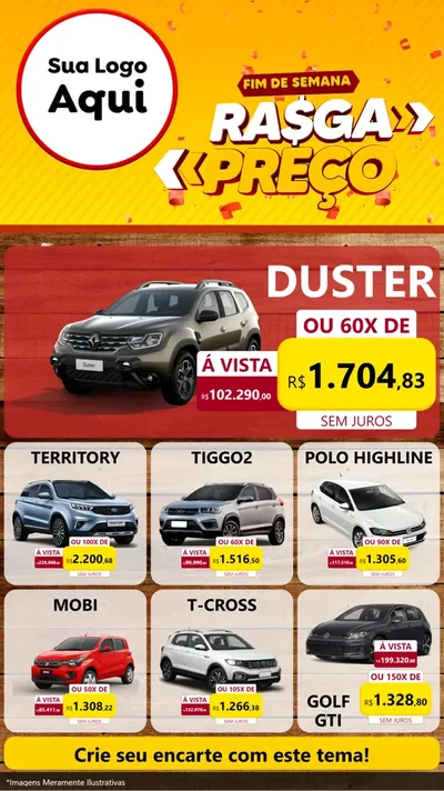 Modelo de Rede Social para Stories com o tema Fim de Semana Rasga Preços para Concessionaria de Carros