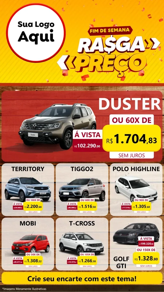 Modelo de Rede Social para Stories com o tema Fim de Semana Rasga Preços para Concessionaria de Carros