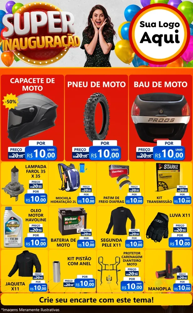 Modelo de Encarte para Encarte Grande com o tema Super Inauguração para Moto peças