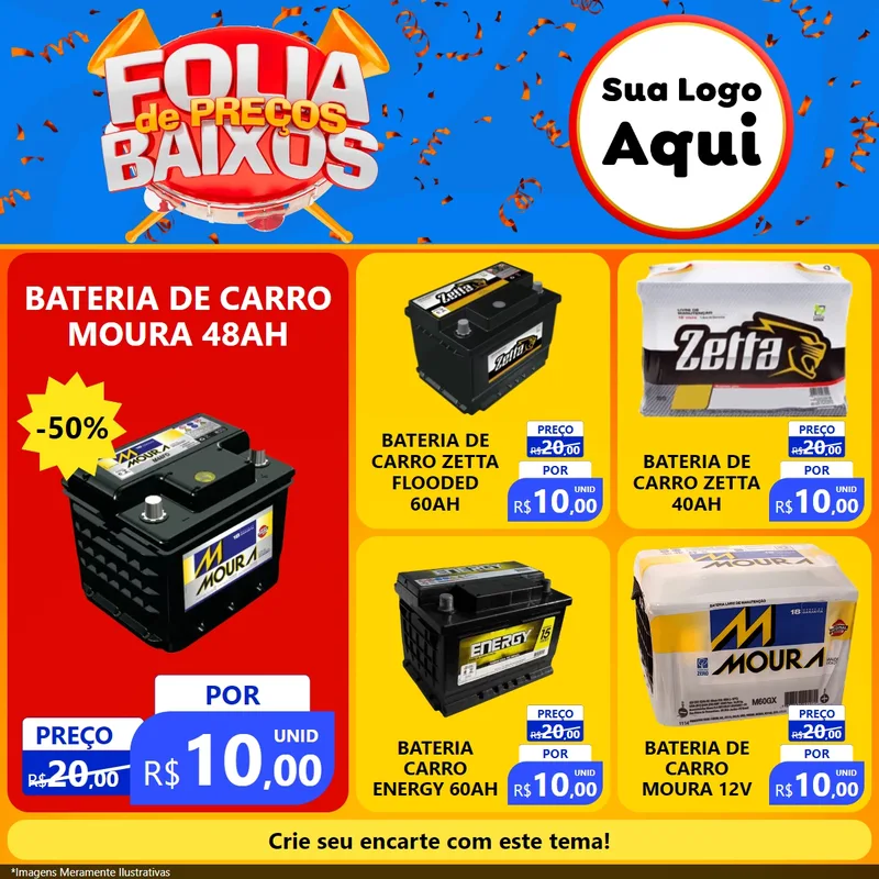Modelo de Rede Social para Feed Facebook com o tema Folia de Preços Baixos para Baterias Elétricas