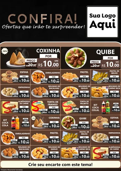 Modelo de Encarte para Encarte A4 Vertical com o tema Confira! Ofertas que irão te surpreender! para Salgadaria