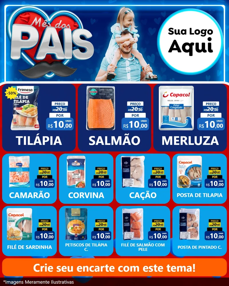 Modelo de Rede Social para Feed Instagram com o tema Mês Dos Pais para Peixaria