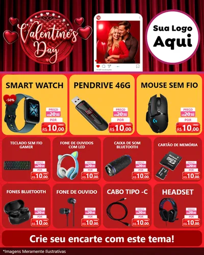 Modelo de Rede Social para Feed Instagram com o tema Valentine's Day para Informática