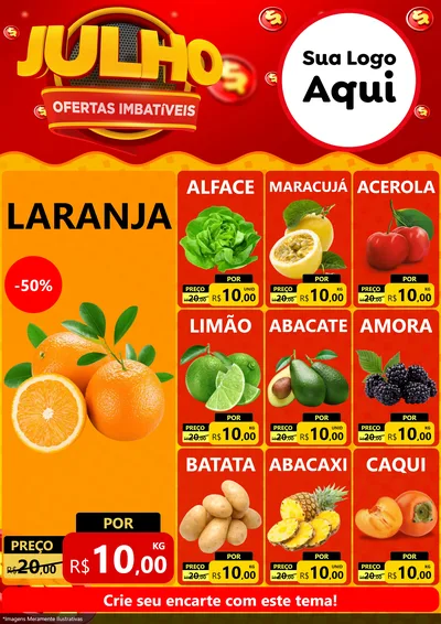 Modelo de Encarte para Encarte A4 Vertical com o tema Julho Ofertas Imbatíveis para Hortifrúti