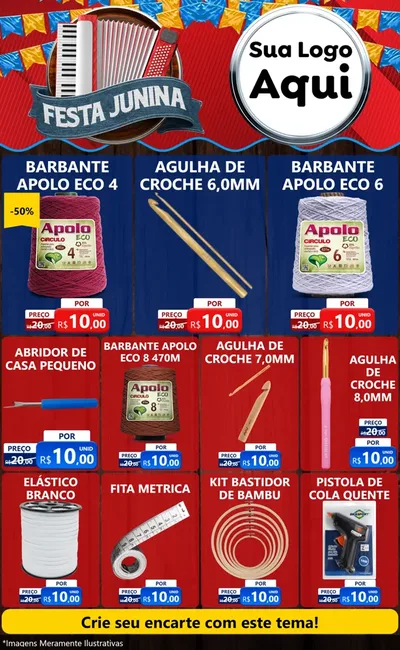 Modelo de Encarte para Encarte Grande com o tema Festa Junina para Armarinho e Aviamentos