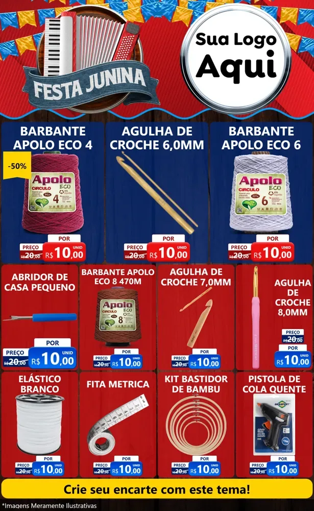 Modelo de Encarte para Encarte Grande com o tema Festa Junina para Armarinho e Aviamentos