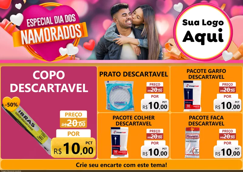 Modelo de Encarte para Encarte A4 Horizontal com o tema Especial Dia dos Namorados para Embalagens
