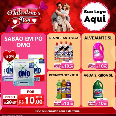Modelo de Rede Social para Feed Facebook com o tema Valentine's Day para Produtos de Limpeza