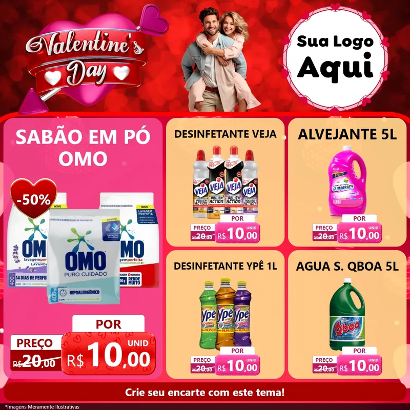 Modelo de Rede Social para Feed Facebook com o tema Valentine's Day para Produtos de Limpeza